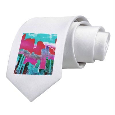 TOOLOUD Chicago Abstract 2 Watercolor Printed White Neck Tie