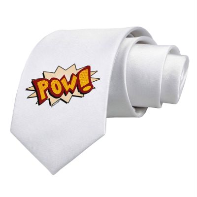 TOOLOUD Onomatopoeia POW Printed White Neck Tie