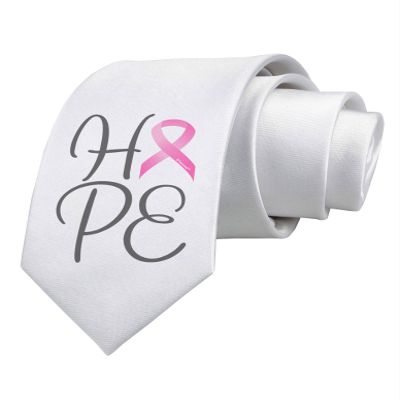 TOOLOUD Hope - Breast Cancer Awareness Ribbon Printed White Neck Tie
