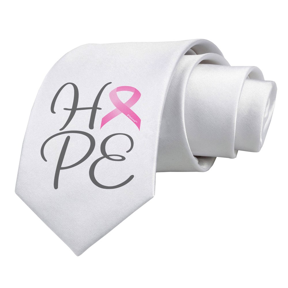 TOOLOUD Hope - Breast Cancer Awareness Ribbon Printed White Neck Tie