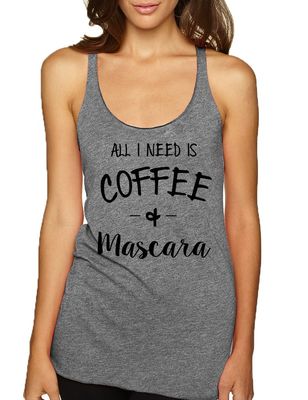 ALLNTRENDS Women's Tank Top All I Need is Coffee & Mascara (XL, Premium Heather)