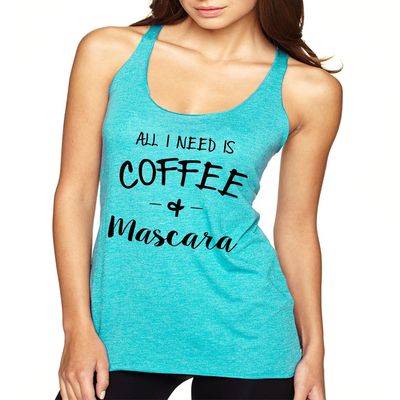ALLNTRENDS Women's Tank Top All I Need is Coffee & Mascara (L, Thiti Blue)