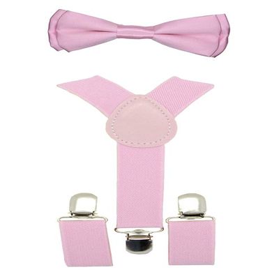 CUTE Baby Toddler Kids Children Boys"Light Pink" Plain Elastic Suspender & Bow Tie Set