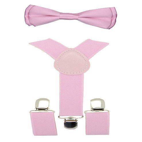 CUTE Baby Toddler Kids Children Boys"Light Pink" Plain Elastic Suspender & Bow Tie Set