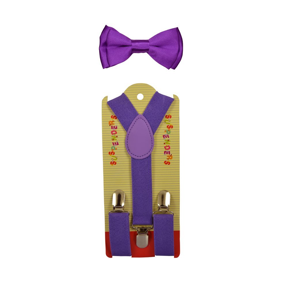 CUTE Baby Toddler Kids Children Boys"Purple" Plain Elastic Suspender & Bow Tie Set