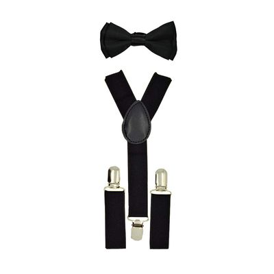 CUTE Baby Toddler Kids Children Boys"Black" Plain Elastic Suspender & Bow Tie Set