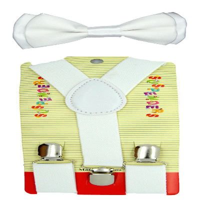 CUTE Baby Toddler Kids Children Boys"White" Plain Elastic Suspender & Bow Tie Set