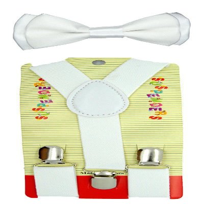 CUTE Baby Toddler Kids Children Boys"White" Plain Elastic Suspender & Bow Tie Set