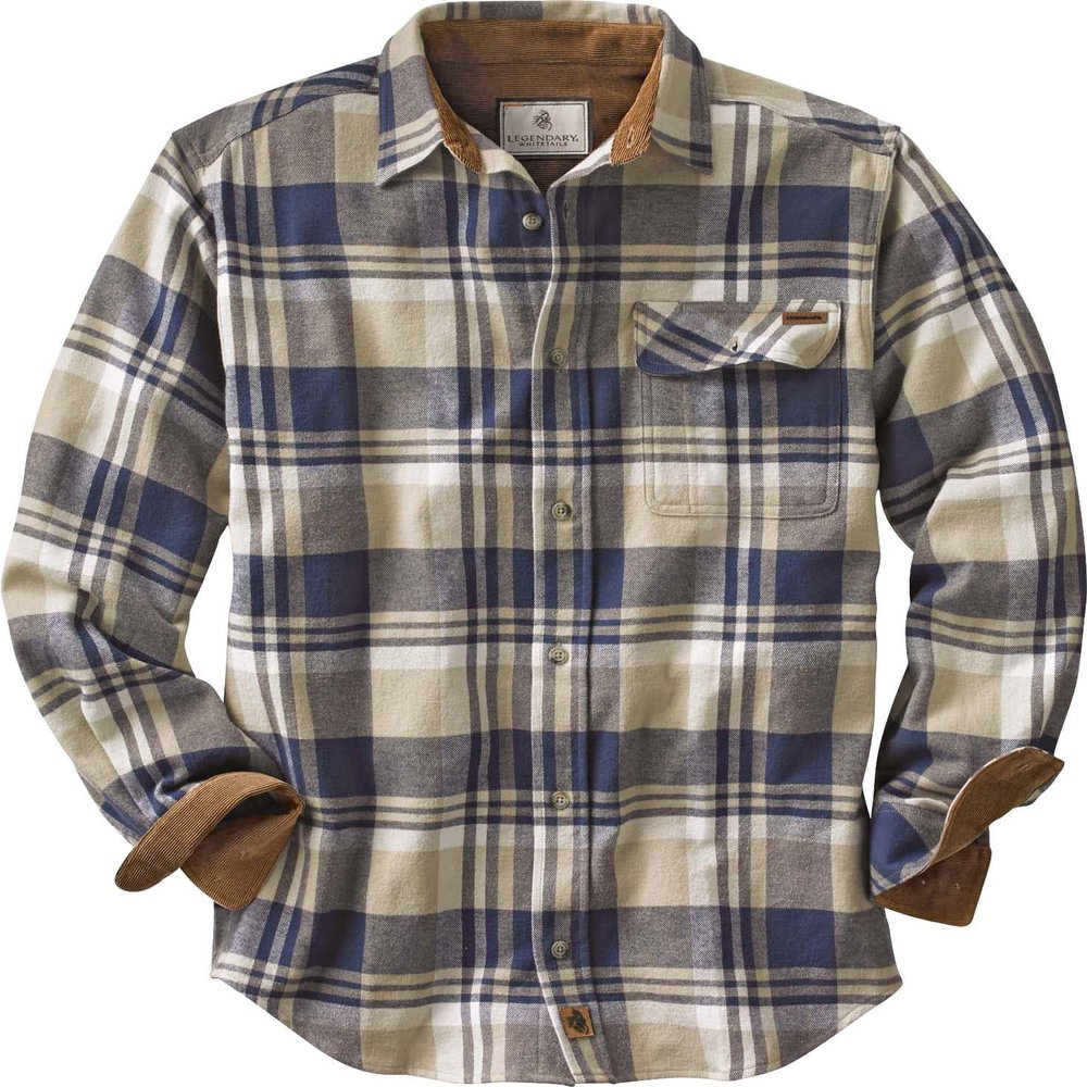 Legendary Whitetails Mens Flannel Shirt Long Sleeve Button Down 100% Cotton, Shale Plaid, LRG