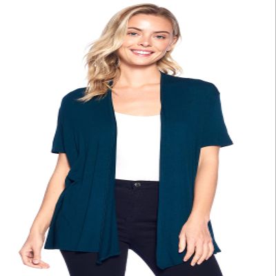 12 Ami Basic Solid Short Sleeve Open Front Cardigan Teal Small
