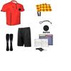 Soccer Referee 9 Piece Short Sleeve Package Referee Jersey Black Shorts Socks Patch Whistle Lanyard Referee Wallet Cards Flag Set (Red, Adult Small) view 2