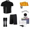 Soccer Referee 9 Piece Short Sleeve Package Referee Jersey Black Shorts Socks Patch Whistle Lanyard Referee Wallet Cards Flag Set (Black, Adult Large) view 2