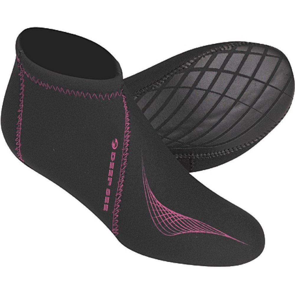Deep See Low Tide Dive Socks with Grip, Size 6-7/Small, Black Pink