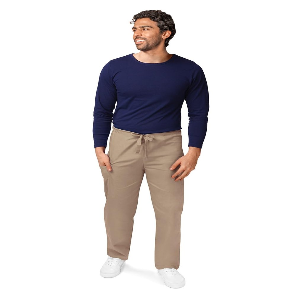 Adar Universal Mens Scrubs - Drawstring Tapered Leg Scrub Pants - 504 - Khaki - XL