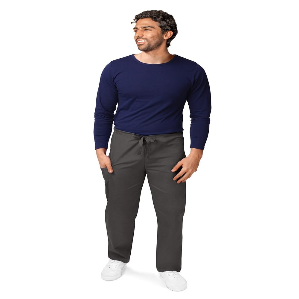 Adar Universal Mens Scrubs - Drawstring Tapered Leg Scrub Pants - 504 - Pewter - 2X