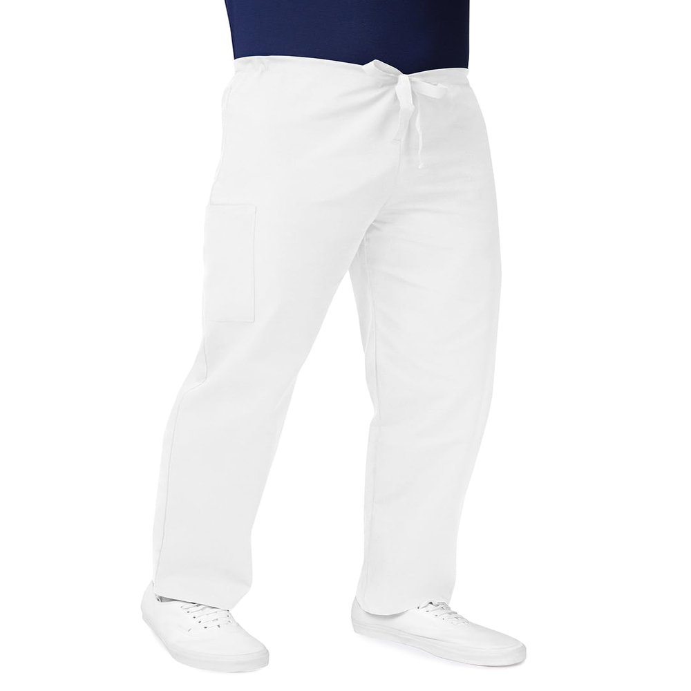 Adar Universal Mens Scrubs - Drawstring Tapered Leg Scrub Pants - 504 - White - 2X