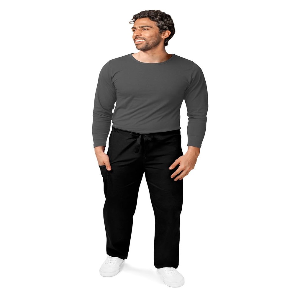 Adar Universal Mens Scrubs - Drawstring Tapered Leg Scrub Pants - 504 - Black - M