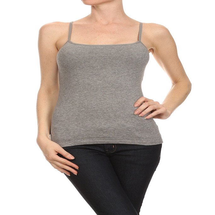 ACTIVE BASIC Women Built in Inner Bra Spaghetti Cami Heather Grey Medium