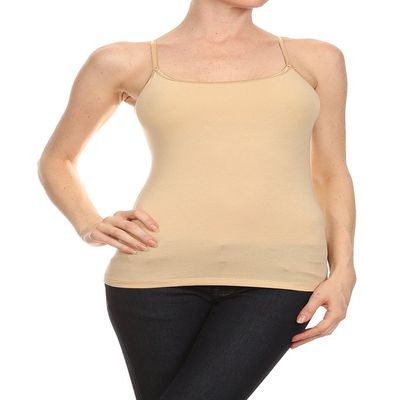 ACTIVE BASIC Women Built in Inner Bra Spaghetti Cami Taupe Small