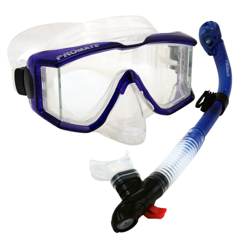 398890, Blue Scuba Dive Edgeless Purge Mask Dry Snorkel Gear Set