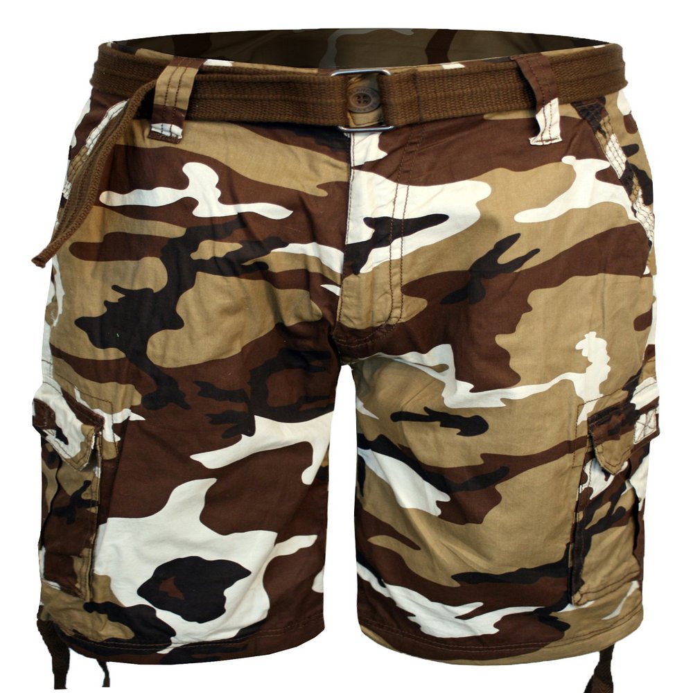 Guytalk Men's Camo Cargo Military Short Brown 30