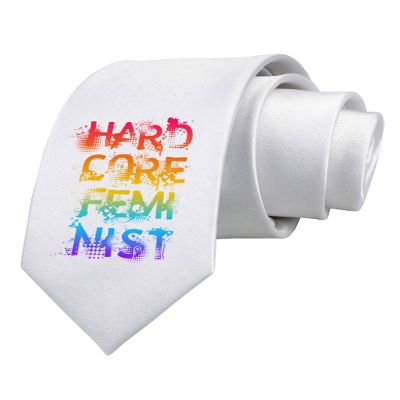 TOOLOUD Hardcore Feminist - Rainbow Printed White Neck Tie