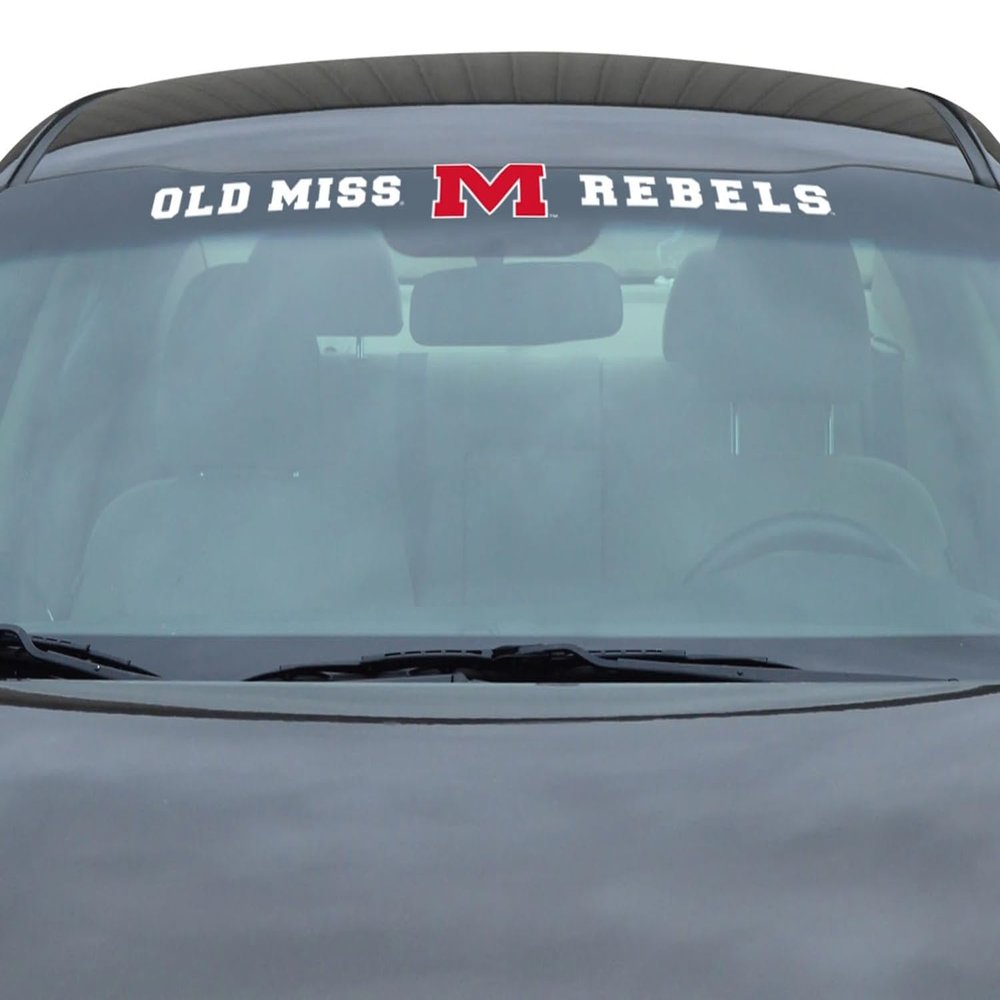 FANMATS 61518 NCAA - Ole Miss Rebels Sun Stripe Windshield Decal 3.25 in. x 34 in. - Great Gift for Sports Fans - Works On Hard Surfaces - for Homes, Cars, Trucks, SUVs.