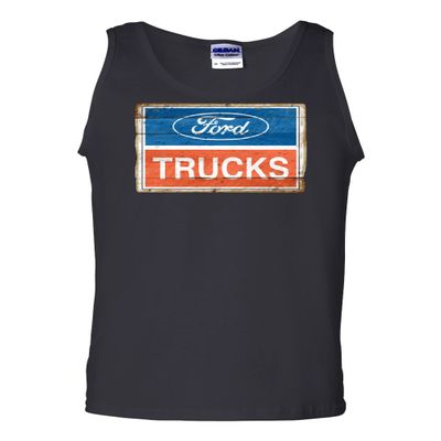 Ford Trucks Old Sign Tank Top Licensed Ford Built Tough Black Large