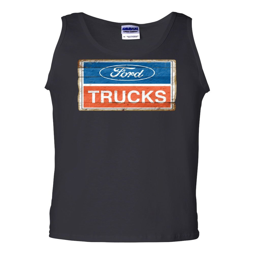 Ford Trucks Old Sign Tank Top Licensed Ford Built Tough Black Large