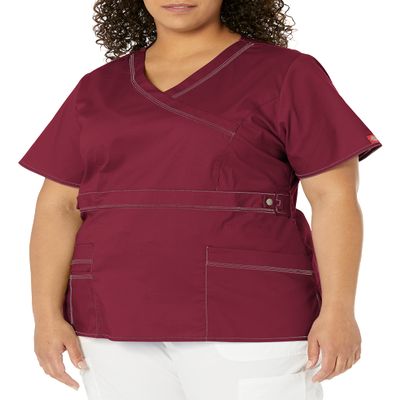 Dickies Women's Mock Wrap Top, D-Wine Medium