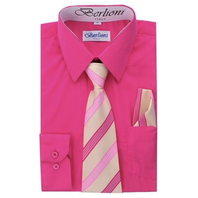 Boy's Dress Shirt, Necktie, and Hanky Set - Fuchsia, Size 12