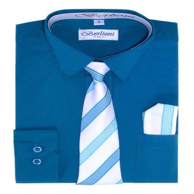 Boy's Dress Shirt, Necktie, and Hanky Set - Teal, Size 12
