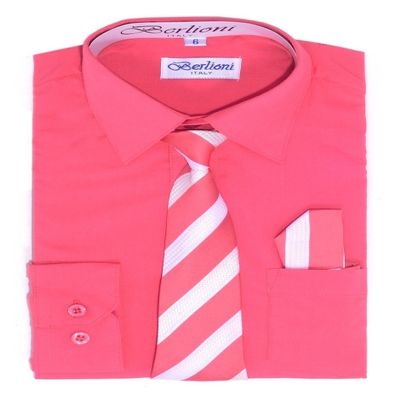 Boy's Dress Shirt, Necktie, and Hanky Set - Coral, Size 20