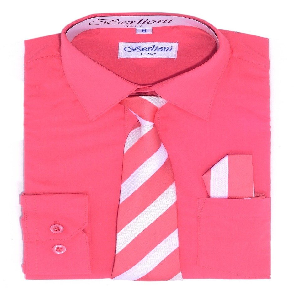 Boy's Dress Shirt, Necktie, and Hanky Set - Coral, Size 20