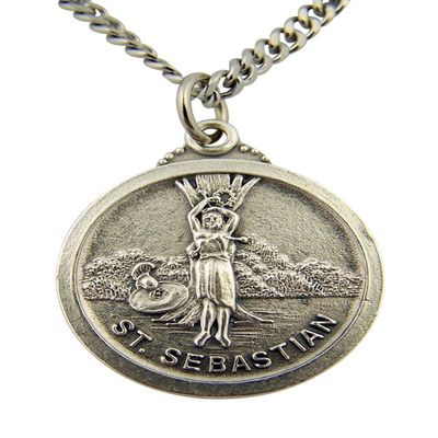 Creed Silver Toned Base Patron of Athletes Saint Sebastian Medal Pendant, 1 Inch