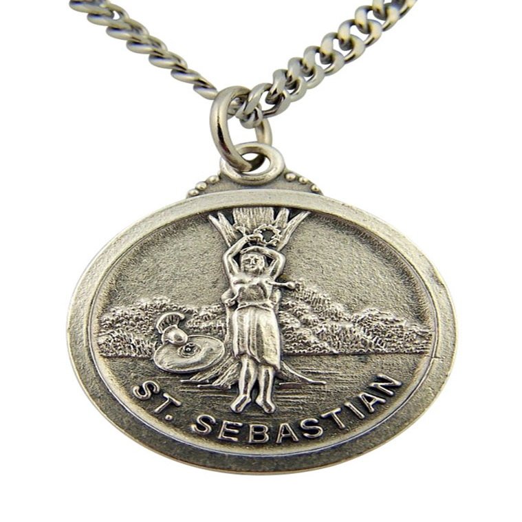 Creed Silver Toned Base Patron of Athletes Saint Sebastian Medal Pendant, 1 Inch