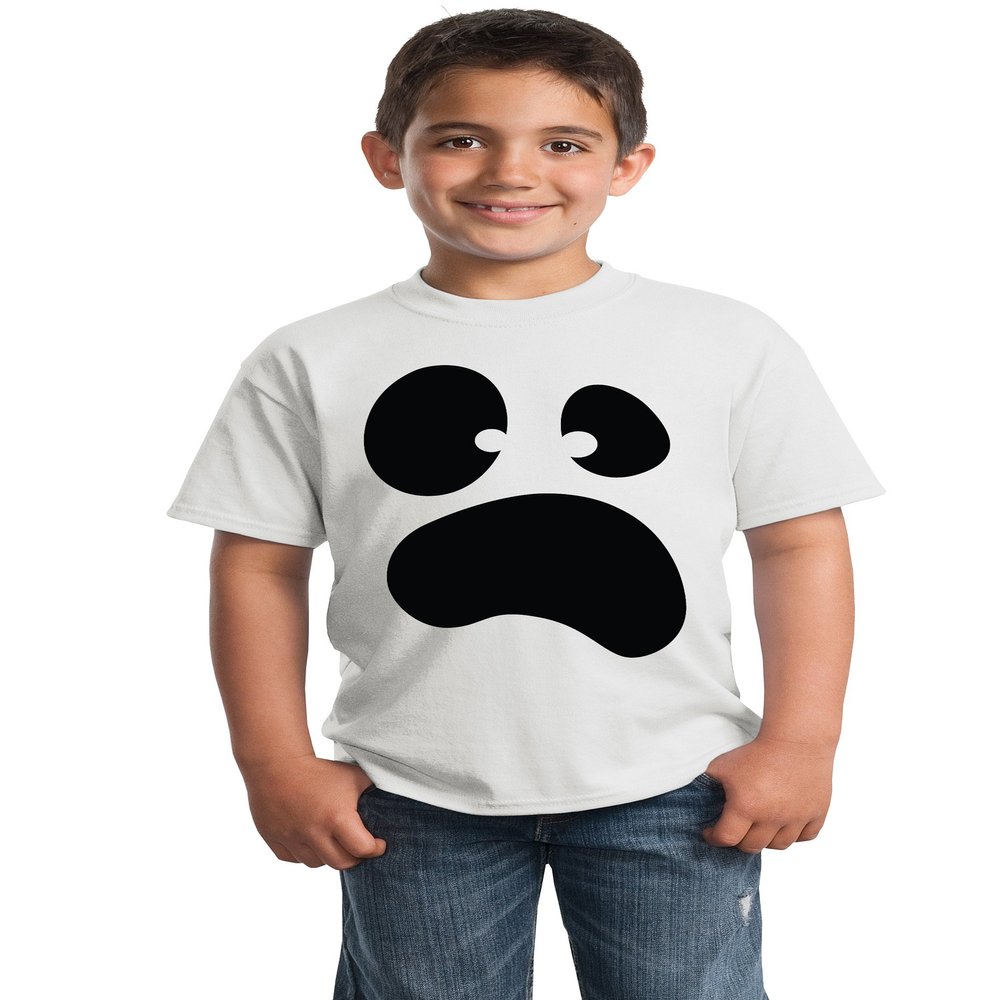 Ann Arbor T-shirt Co. Silly Ghost Face | Spooky Halloween Ghoul Face Easy Costume Youth T-Shirt-Youth,M White