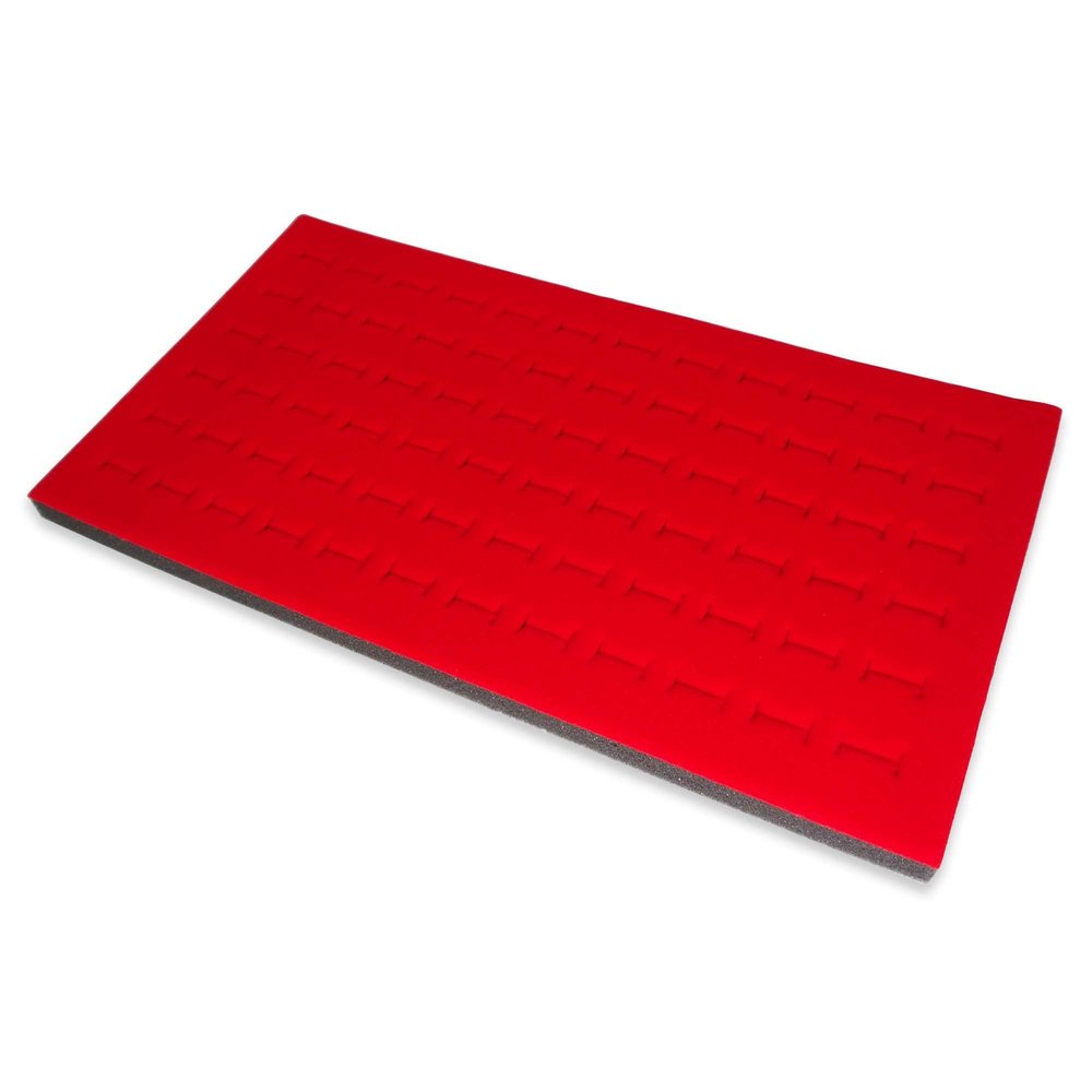 888 Display USA Red Jewelry Ring Foam Display Insert Liner 72 Slit Ring Foam 14 1/8" x 7 5/8" x 5/8" made in the USA. Store it at home or just use it for your business.