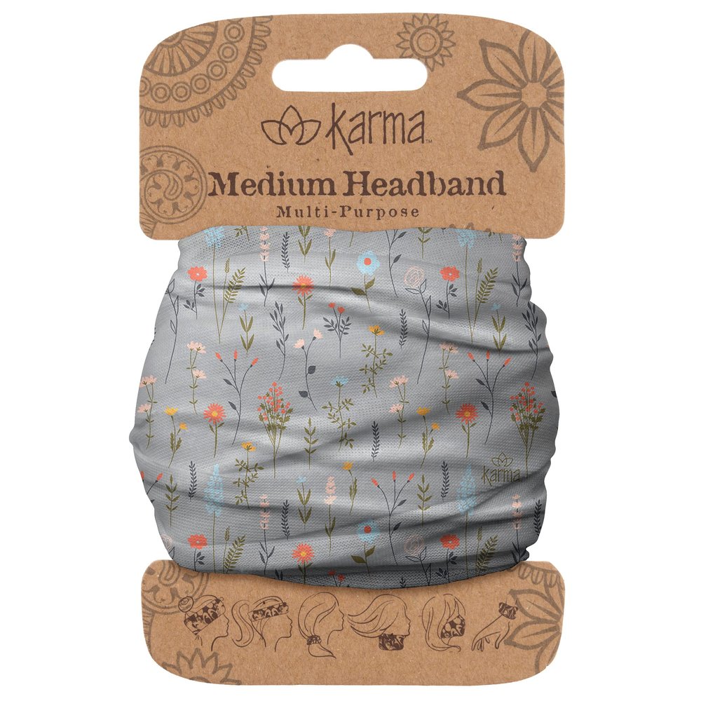 Karma Wildflowers Headband for Women - Medium - Fabric Headband and Stretchy Hair Scarf - Light Blue