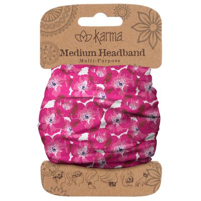 Karma Pink Poppy Headband for Women - Medium - Fabric Headband and Stretchy Hair Scarf - Dark Pink