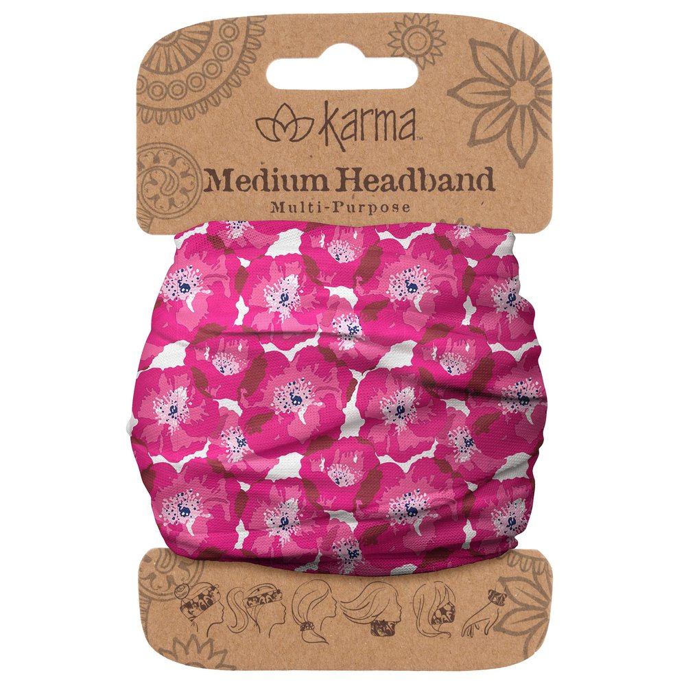 Karma Pink Poppy Headband for Women - Medium - Fabric Headband and Stretchy Hair Scarf - Dark Pink
