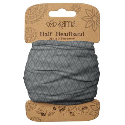 Karma Gray Diamond Headband for Women - Medium - Fabric Headband and Stretchy Hair Scarf - Dark Grey