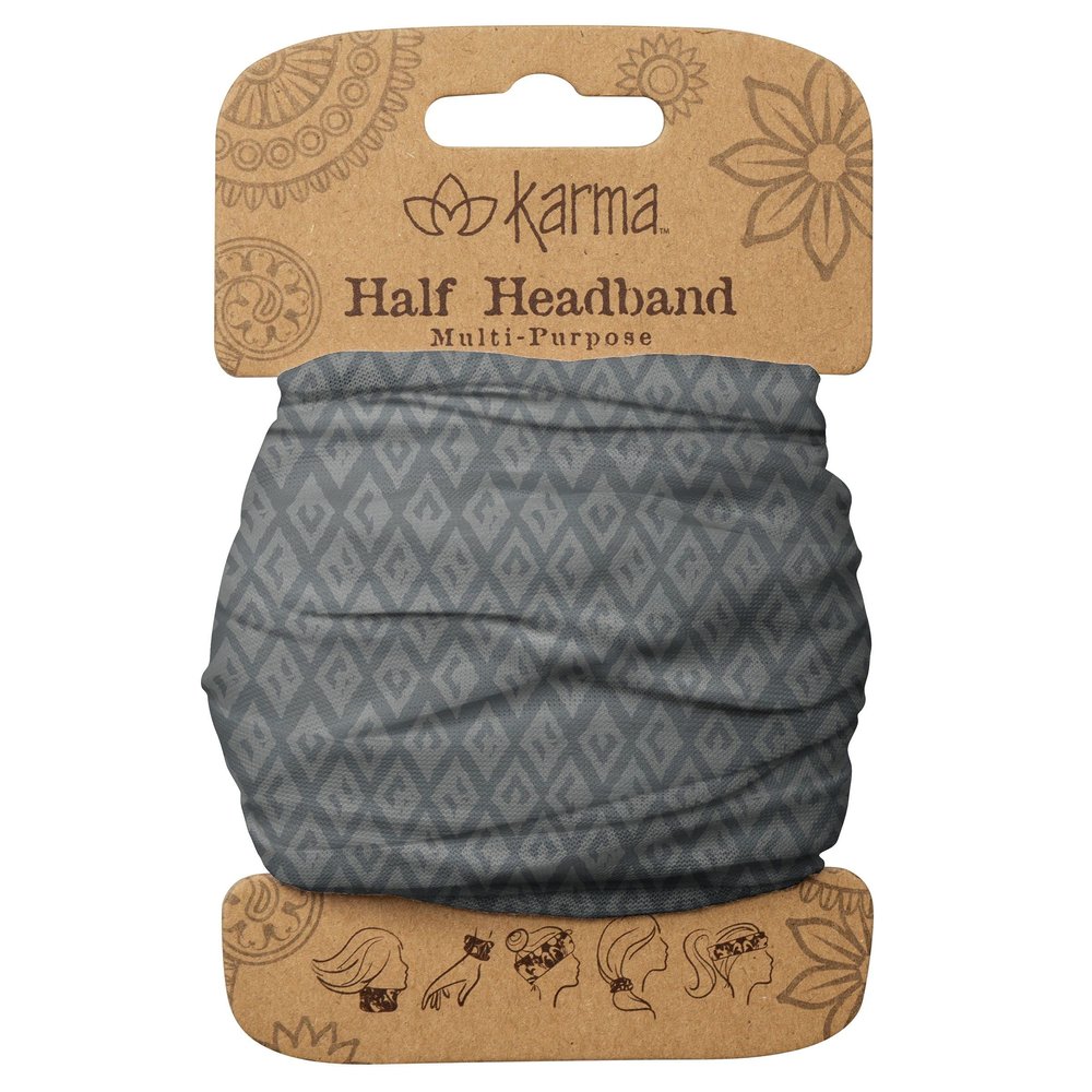 Karma Gray Diamond Headband for Women - Medium - Fabric Headband and Stretchy Hair Scarf - Dark Grey