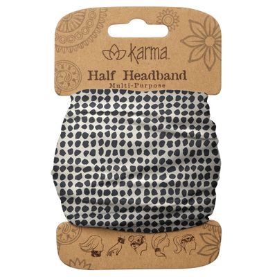 Karma Gifts Black Dots Headband for Women - Medium - Fabric Headband and Stretchy Hair Scarf - Black And White