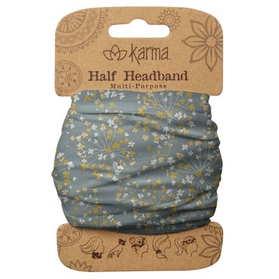 Karma Gifts Gray & Gold Flowers Headband for Women - Medium - Fabric Headband and Stretchy Hair Scarf - Dark Grey