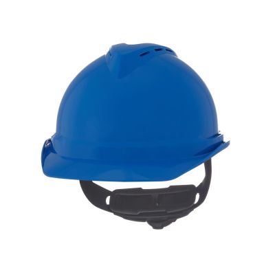 MSA 10034019 V-Gard 500 Cap Style Safety Hard Hat With Fas-Trac III Ratchet Suspension | Polyethylene Shell, Superior Impact Protection, Self Adjusting Crown Straps - Standard Size in Blue