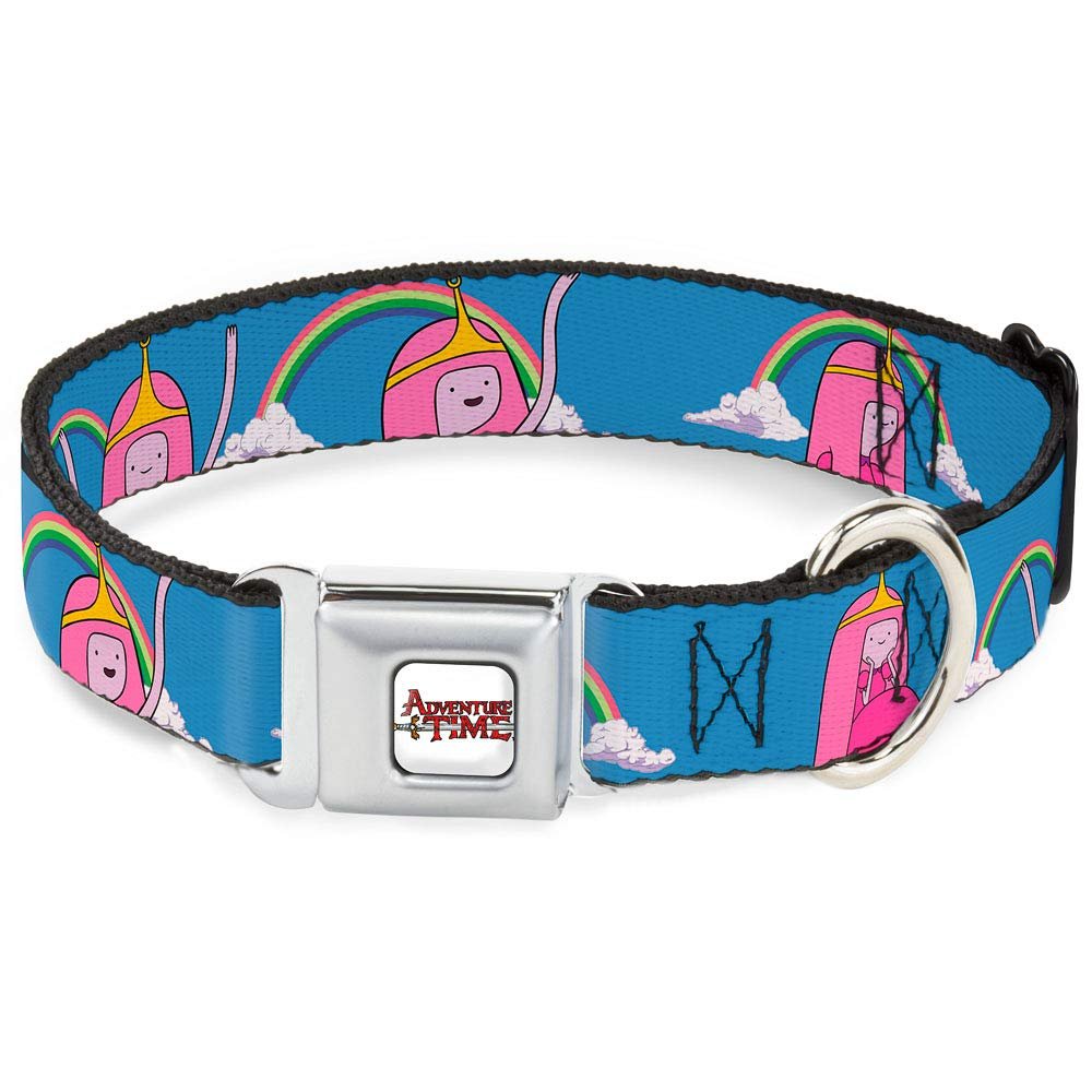 Buckle-Down Seatbelt Buckle Dog Collar - Princess Bubblegum/Rainbows - 1.5" Wide - Fits 16-23" Neck - Medium