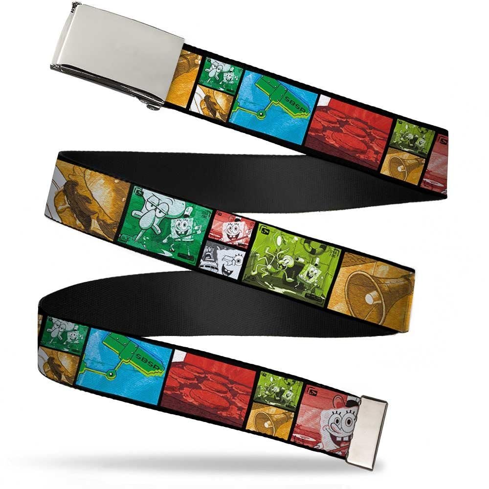 Nickelodeon Big Buckle-Down Web Belt Spongebob, Multicolor, 1.0" Wide-Fits up to Kids Size 20