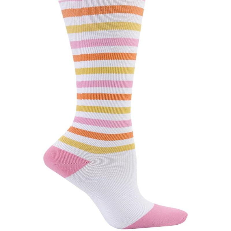 Nurse Mates Women's Calf Socks | 12-14 mmHg Compression | Superior Support & Comfort | 1 Pair | Pink Peach White Stripe