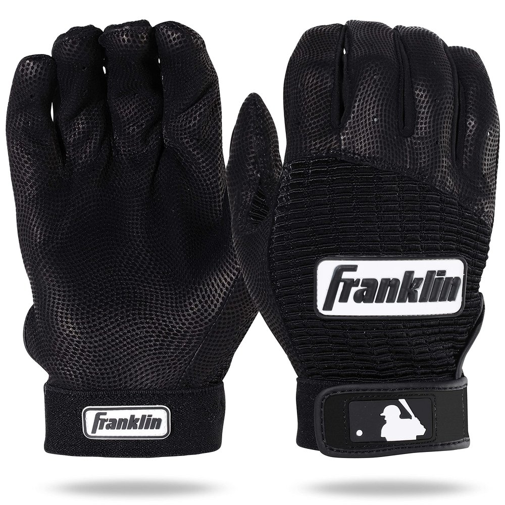 Franklin Sports Adult MLB Pro Classic Batting Gloves, Adult Small, Pair, Black/Black
